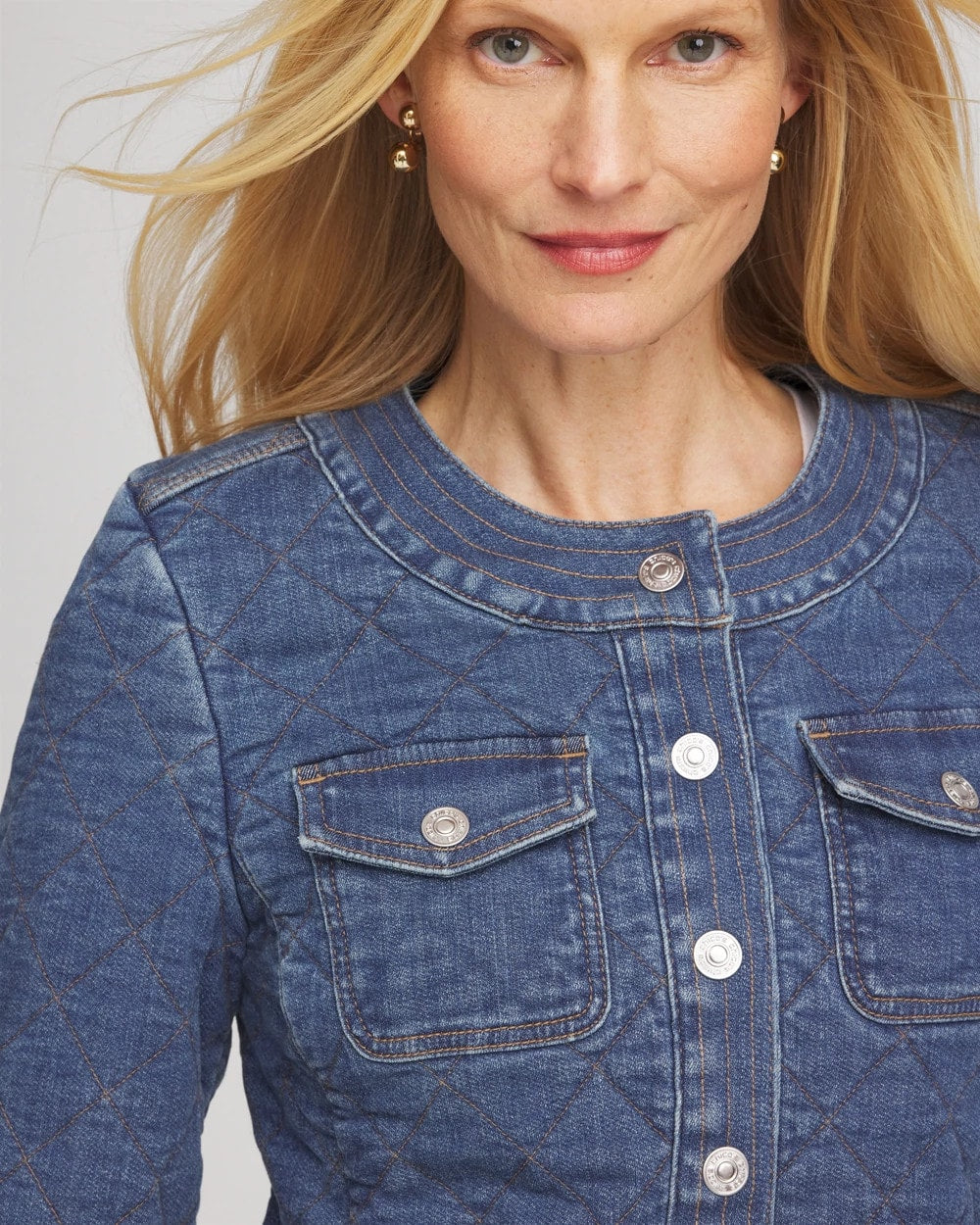 Chico's Quilted Denim Jacket Wilma Indigo