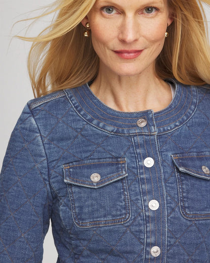 Chico's Quilted Denim Jacket Wilma Indigo