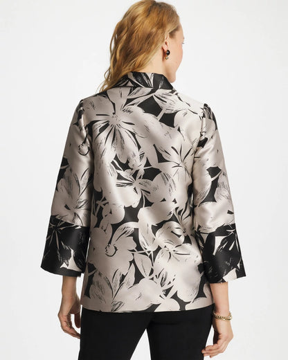 Chico's Travelers™ Collection Floral Jacquard Jacket Smokey Taupe