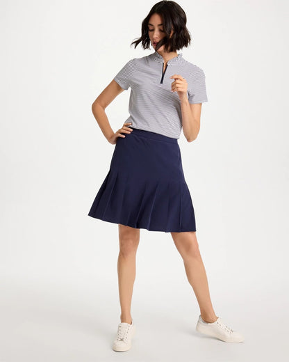 Chico's Zenergy® UPF Ruffle Striped Half Zip Passport Blue