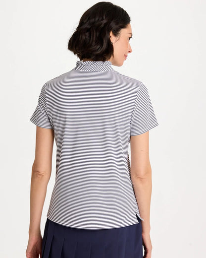Chico's Zenergy® UPF Ruffle Striped Half Zip Passport Blue