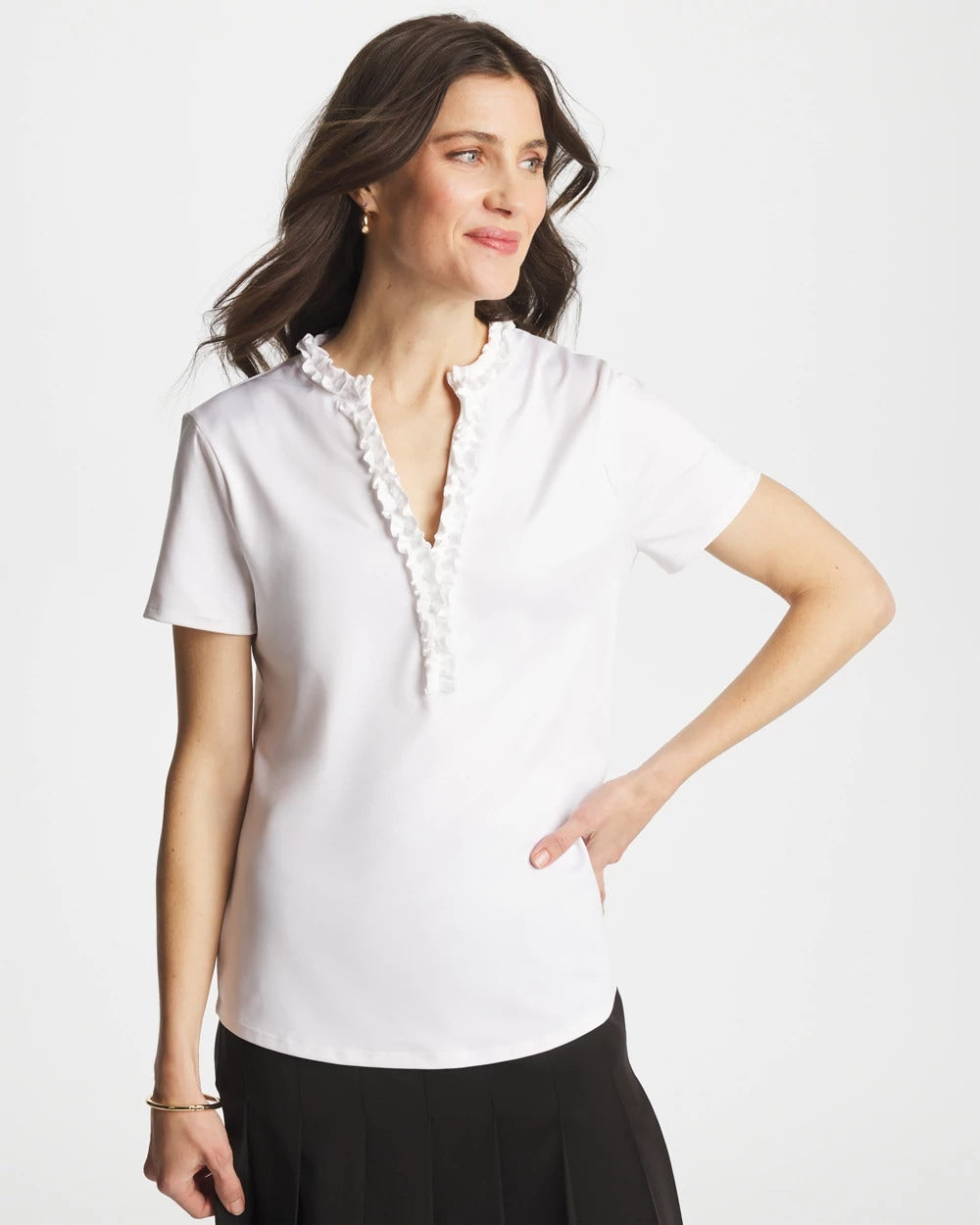 Chico's Zenergy® UPF Ruffle Polo Alabaster