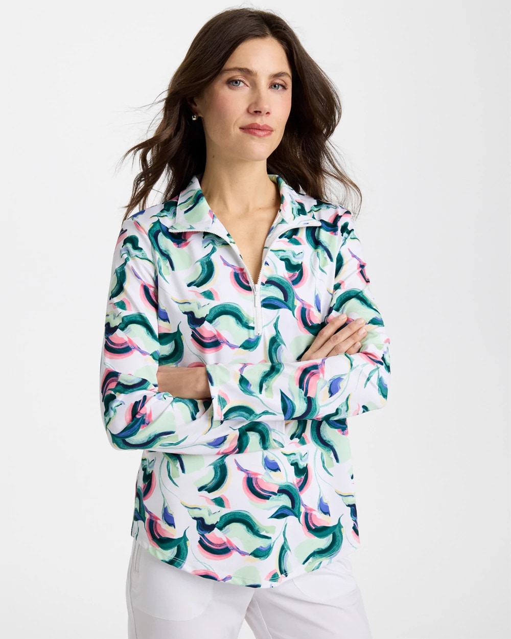 Chico's Zenergy® UPF Blooms Mock Zip Polo Blossom