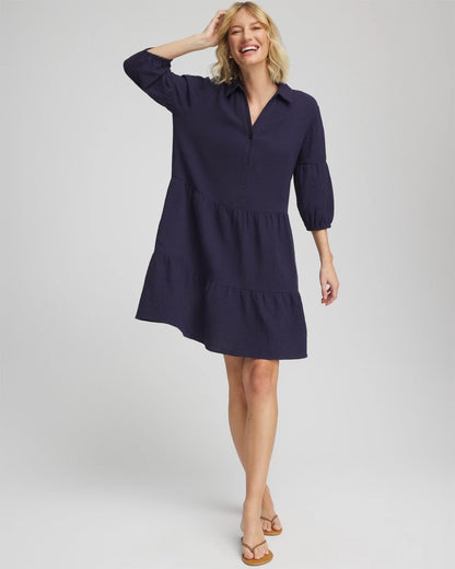 Chico's Woven Tiered Swim Cover-Up Dress Passport Blue