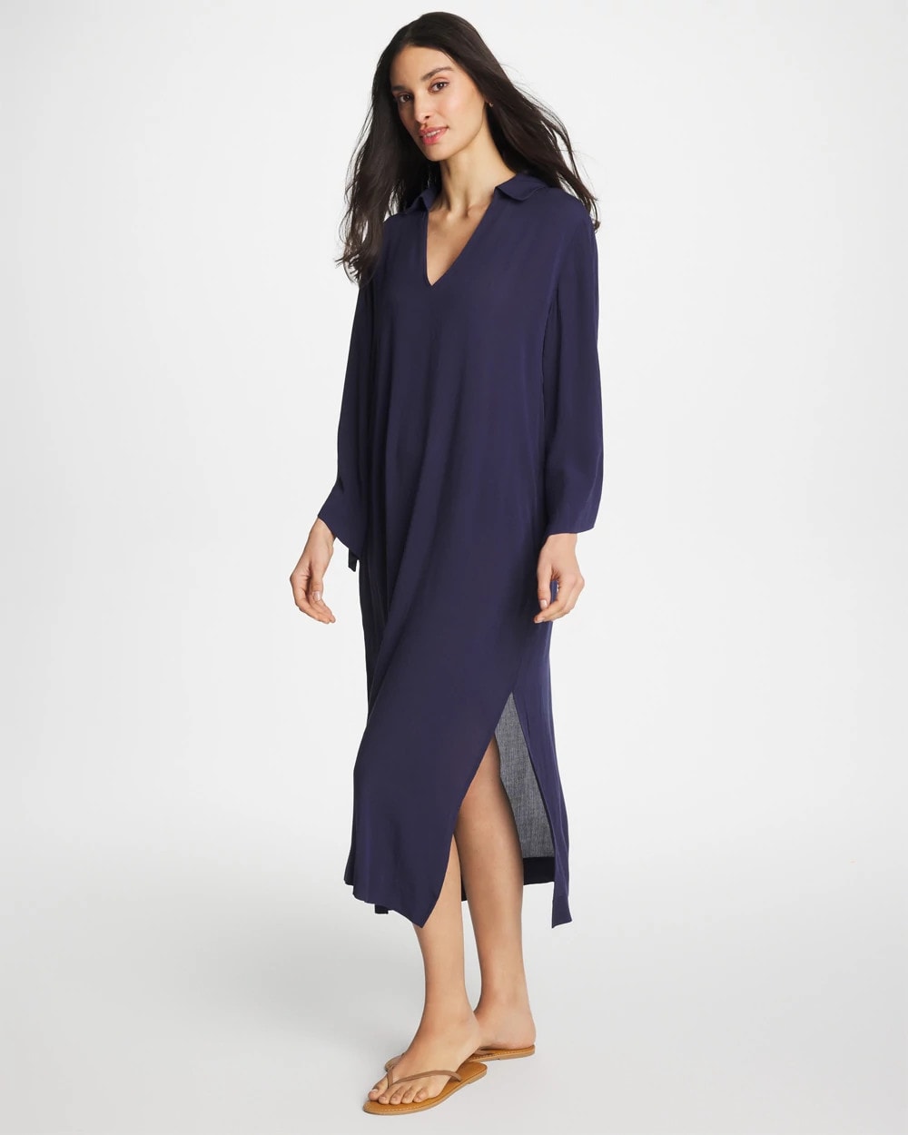 Chico's Woven Collar Swim Cover-Up Passport Blue