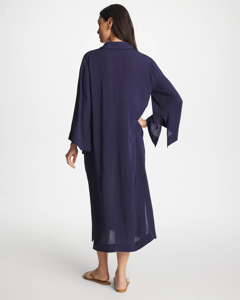 Chico's Woven Collar Swim Cover-Up Passport Blue