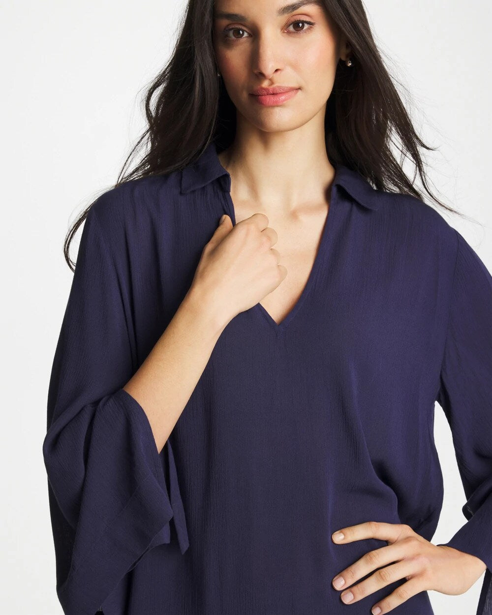Chico's Woven Collar Swim Cover-Up Passport Blue