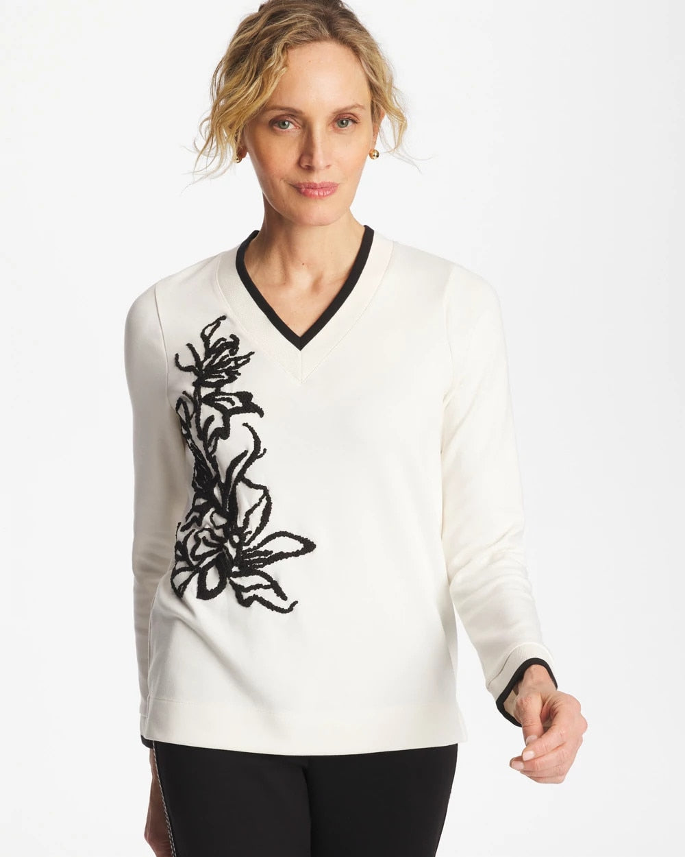 Chico's Zenergy® Double-Knit Applique Top Ecru