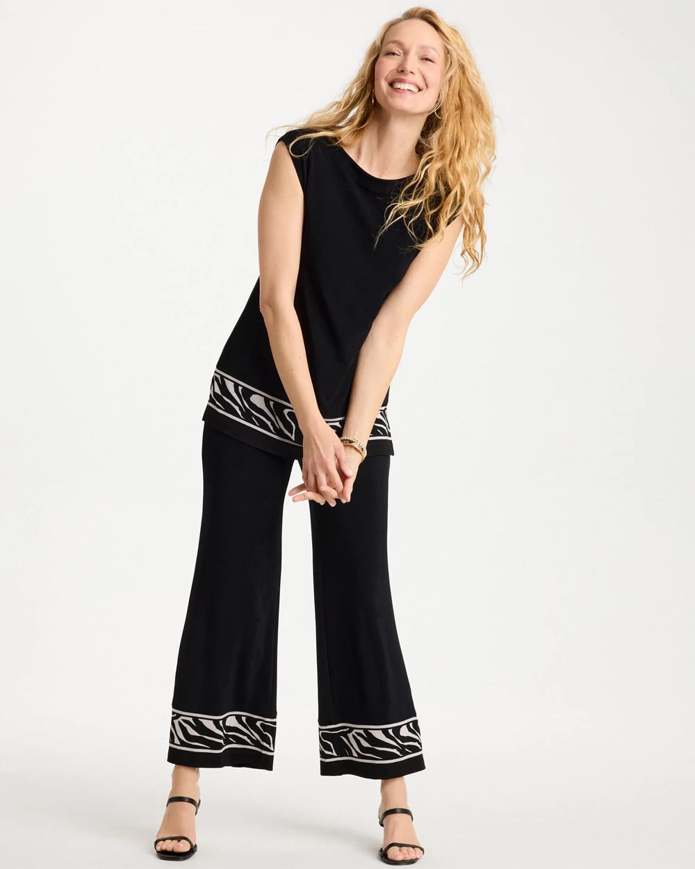 Chico's Travelers™ Abstract Zebra Trim Tunic Travelers Black
