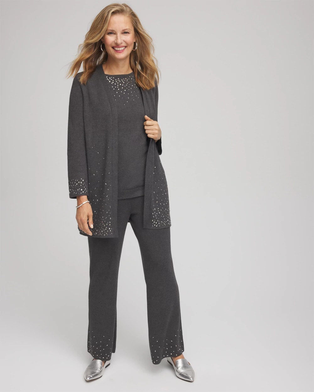 Chico's Travelers™ Embellished Straight-Leg Pants Graphite Gray