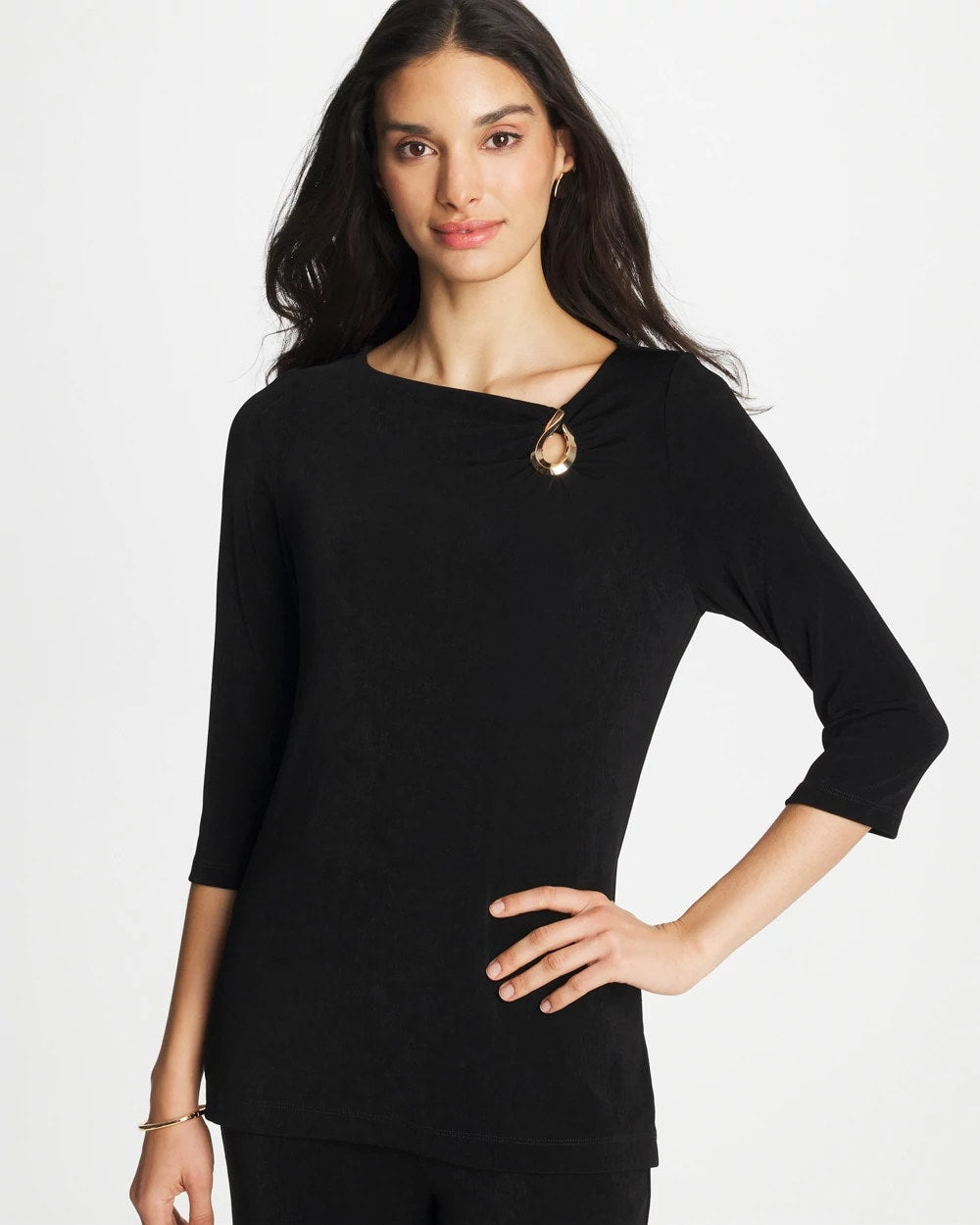 Chico's Travelers™ Hardware 3/4 Sleeve Tunic Travelers Black