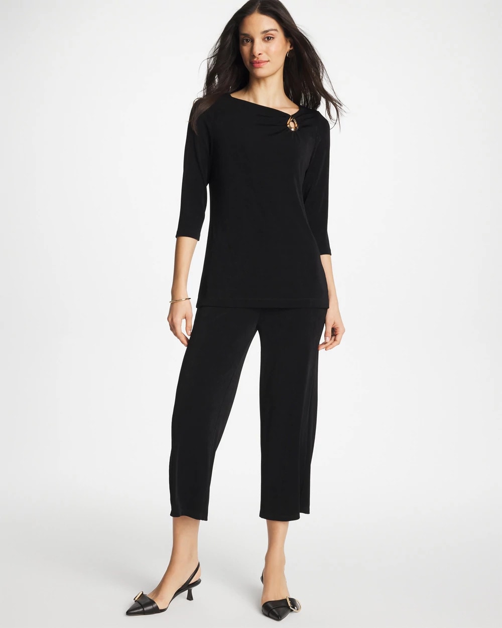 Chico's Travelers™ Hardware 3/4 Sleeve Tunic Travelers Black