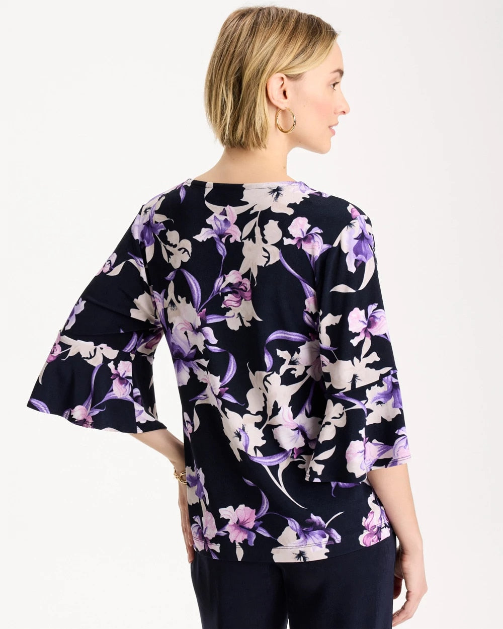 Chico's Travelers™ Amethyst Iris Flounce-Sleeve Top Travelers India Ink