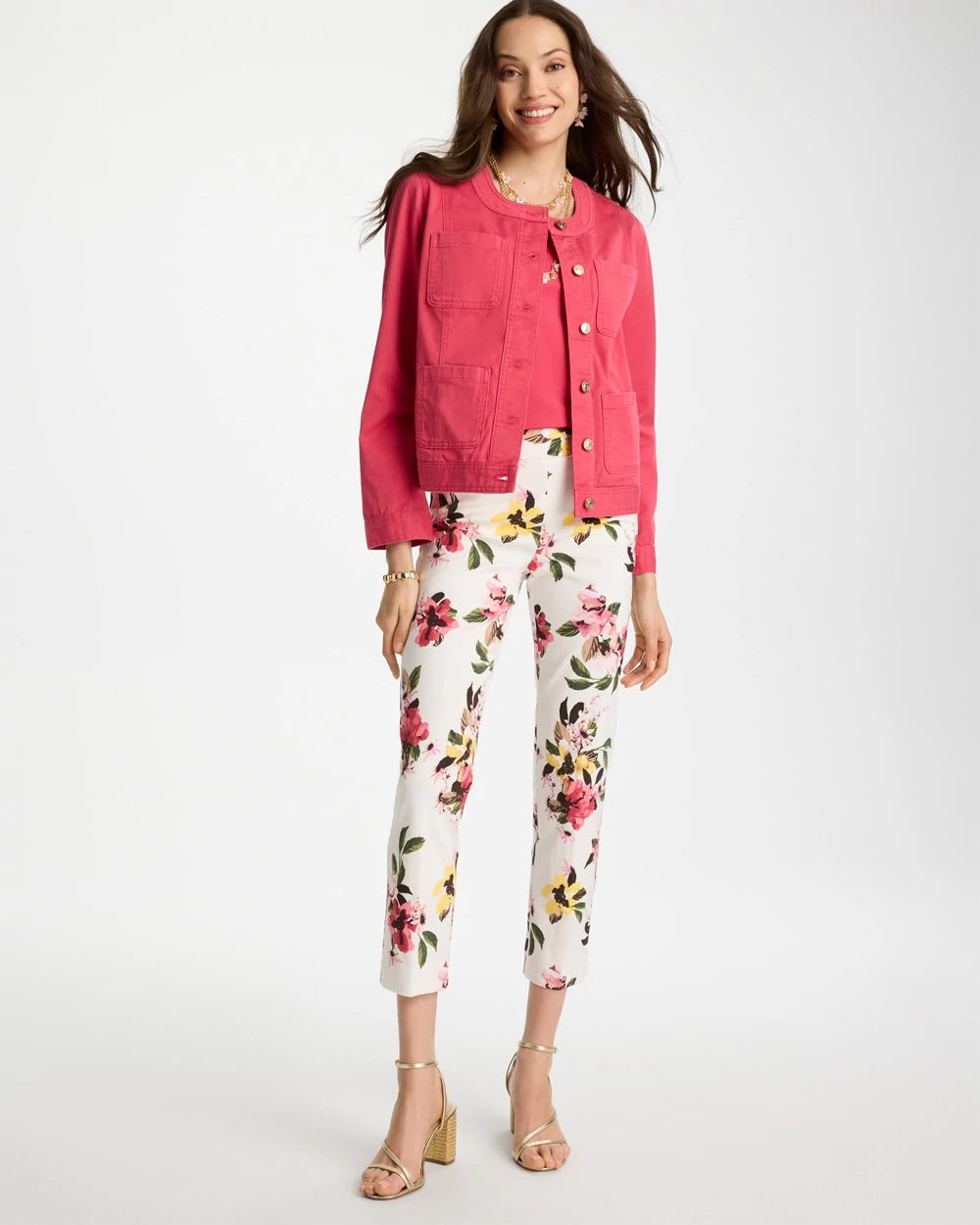 Chico's Brigitte™ Slim Mari Bloom Crop Hot Honeysuckle