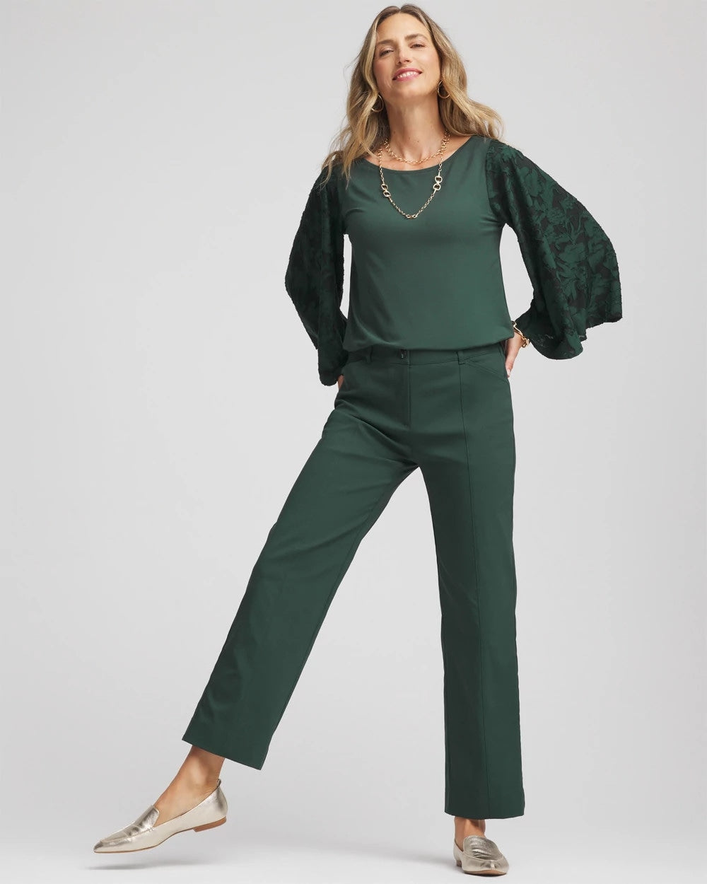 Chico's Emme Straight Ankle Pants Darkest Spruce