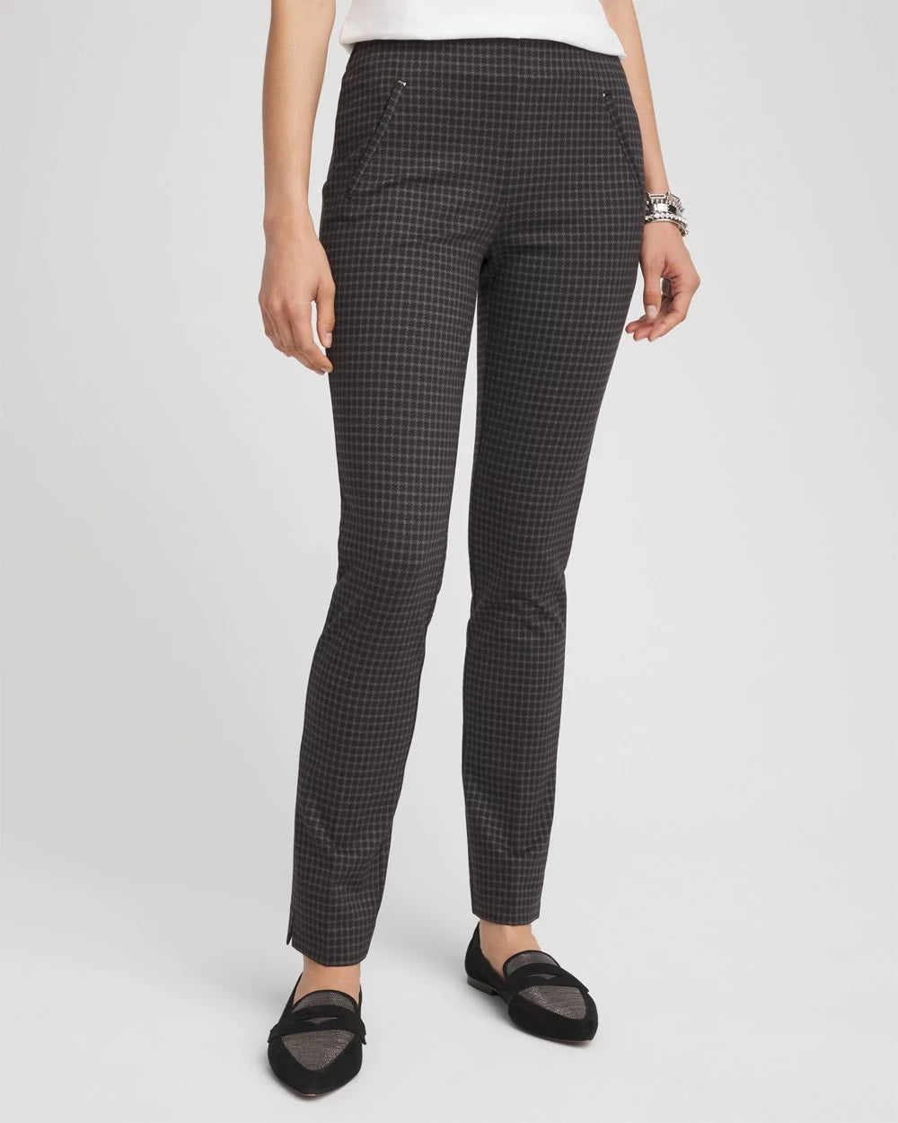Chico's Juliet Tonal Check Ankle Pants Black