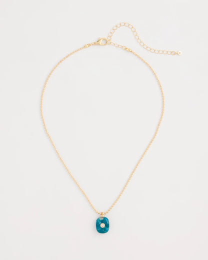Chico's Genuine Jade Stone Pendant Necklace Teal