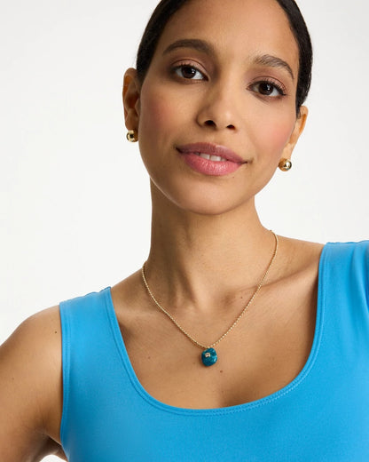 Chico's Genuine Jade Stone Pendant Necklace Teal