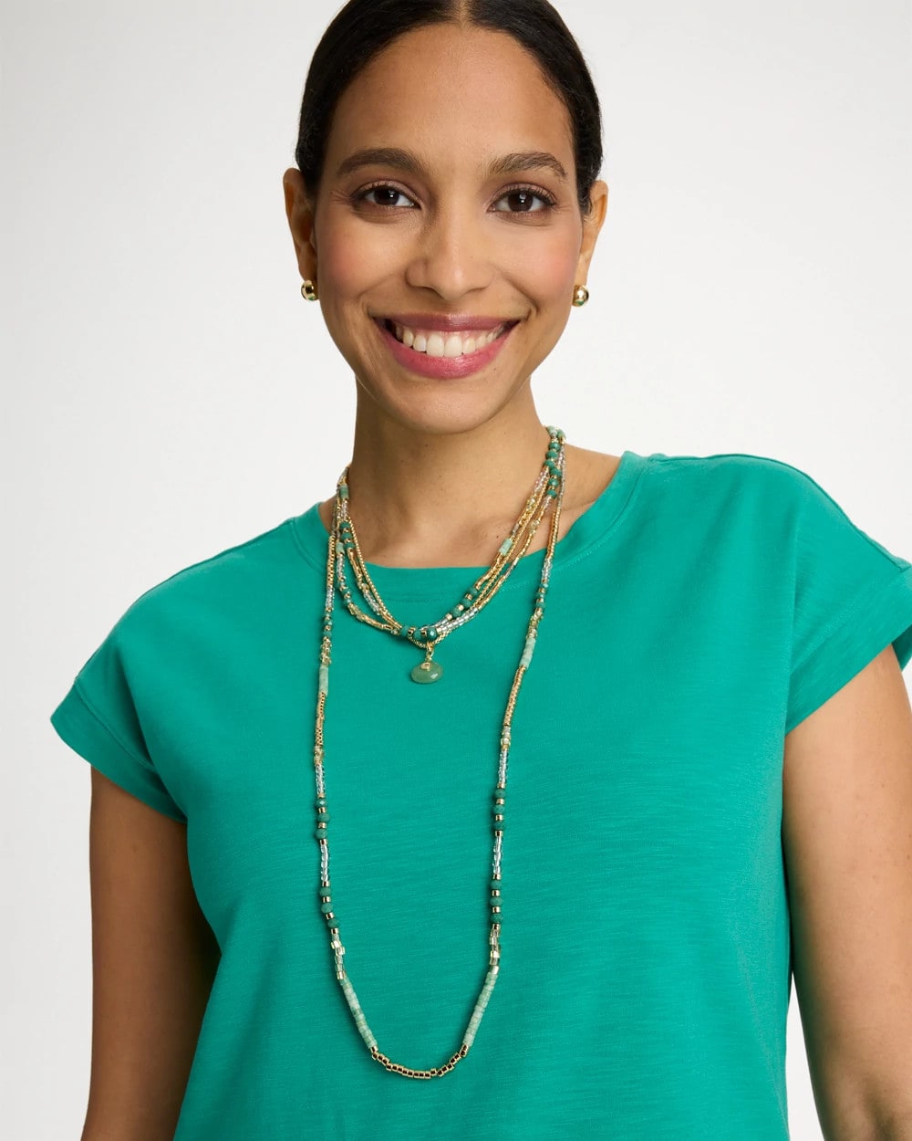 Chico's Beaded Long Necklace Green