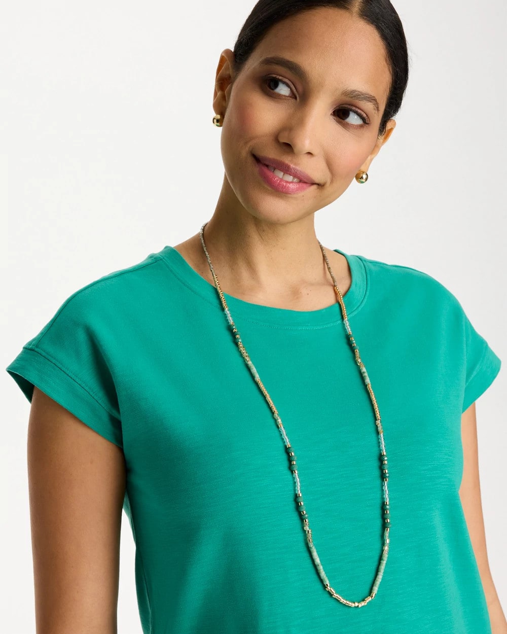 Chico's Beaded Long Necklace Green