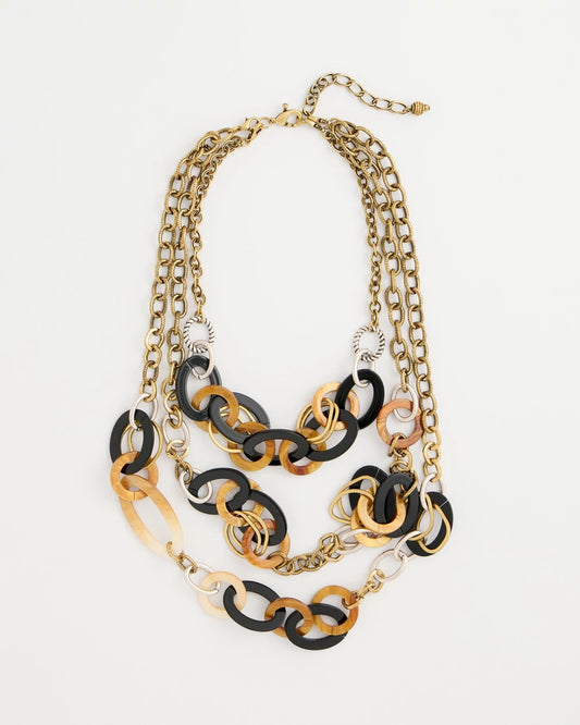 Chico's Triple Strand Convertible Resin Necklace Neutral