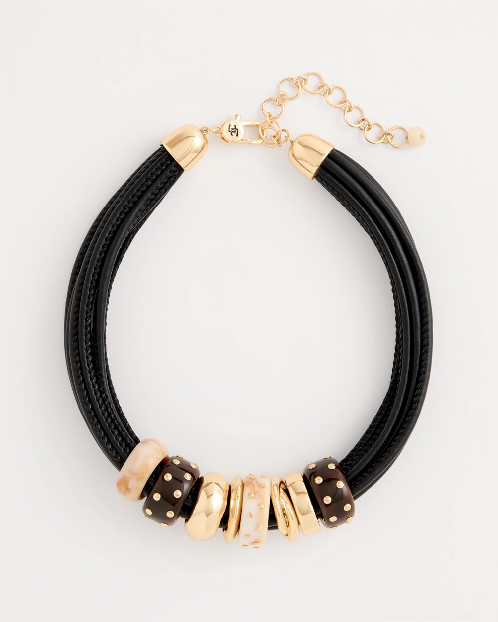 Chico's Embellished Rings Corded Necklace Neutral