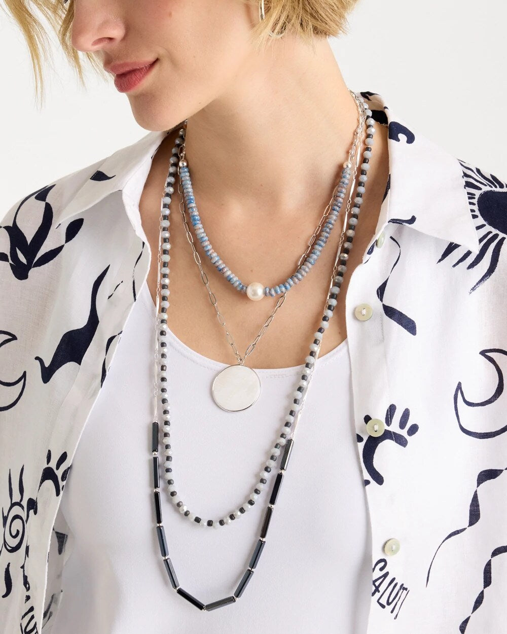 Chico's Siren Pendant Layered Necklace Blue