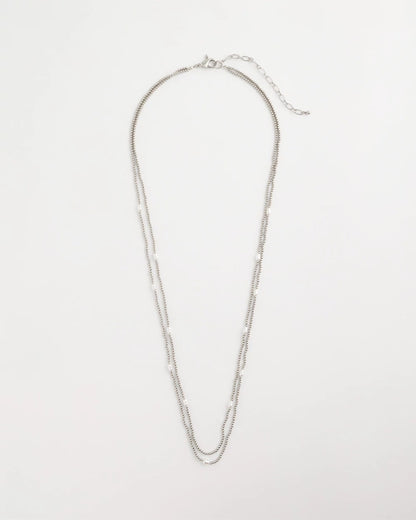 Chico's Pearlescent Bead Ball Long Necklace Silver