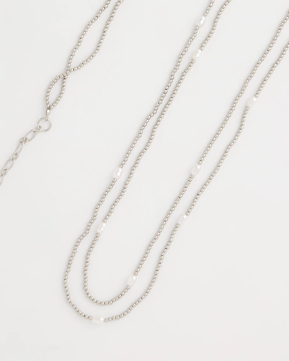 Chico's Pearlescent Bead Ball Long Necklace Silver