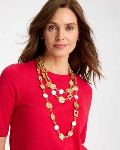 Chico's Pearl Hammered Short Necklace Gold