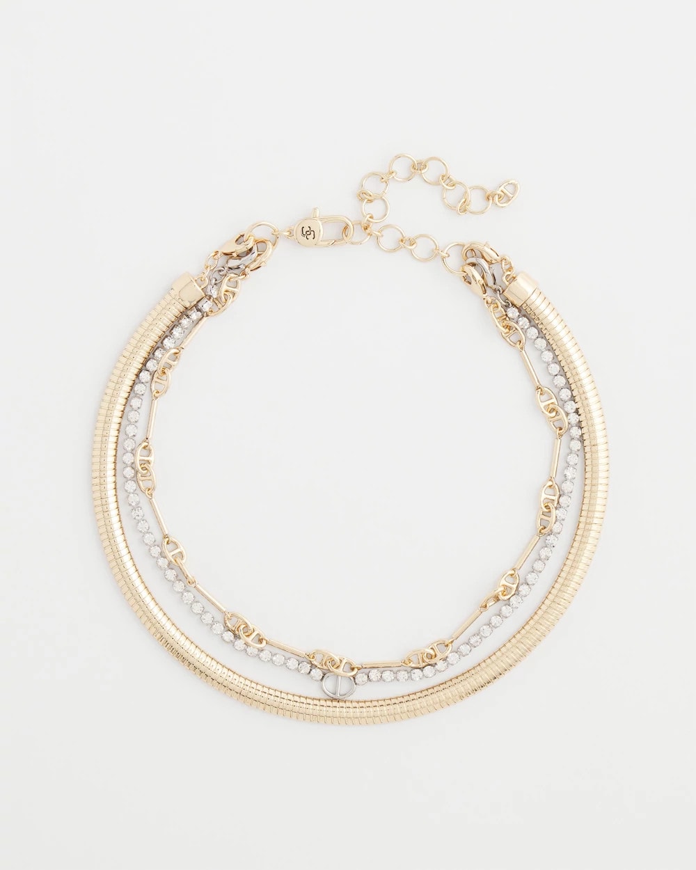 Chico's Mixed Metal Link Triple-Strand Necklace Mixed Metals