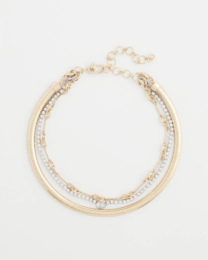Chico's Mixed Metal Link Triple-Strand Necklace Mixed Metals