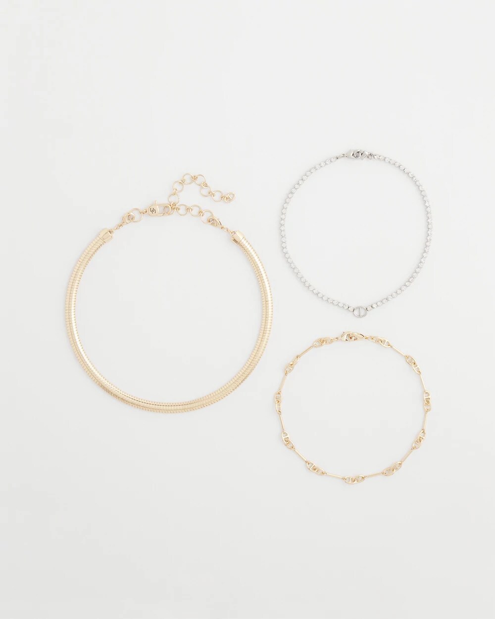 Chico's Mixed Metal Link Triple-Strand Necklace Mixed Metals