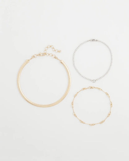 Chico's Mixed Metal Link Triple-Strand Necklace Mixed Metals