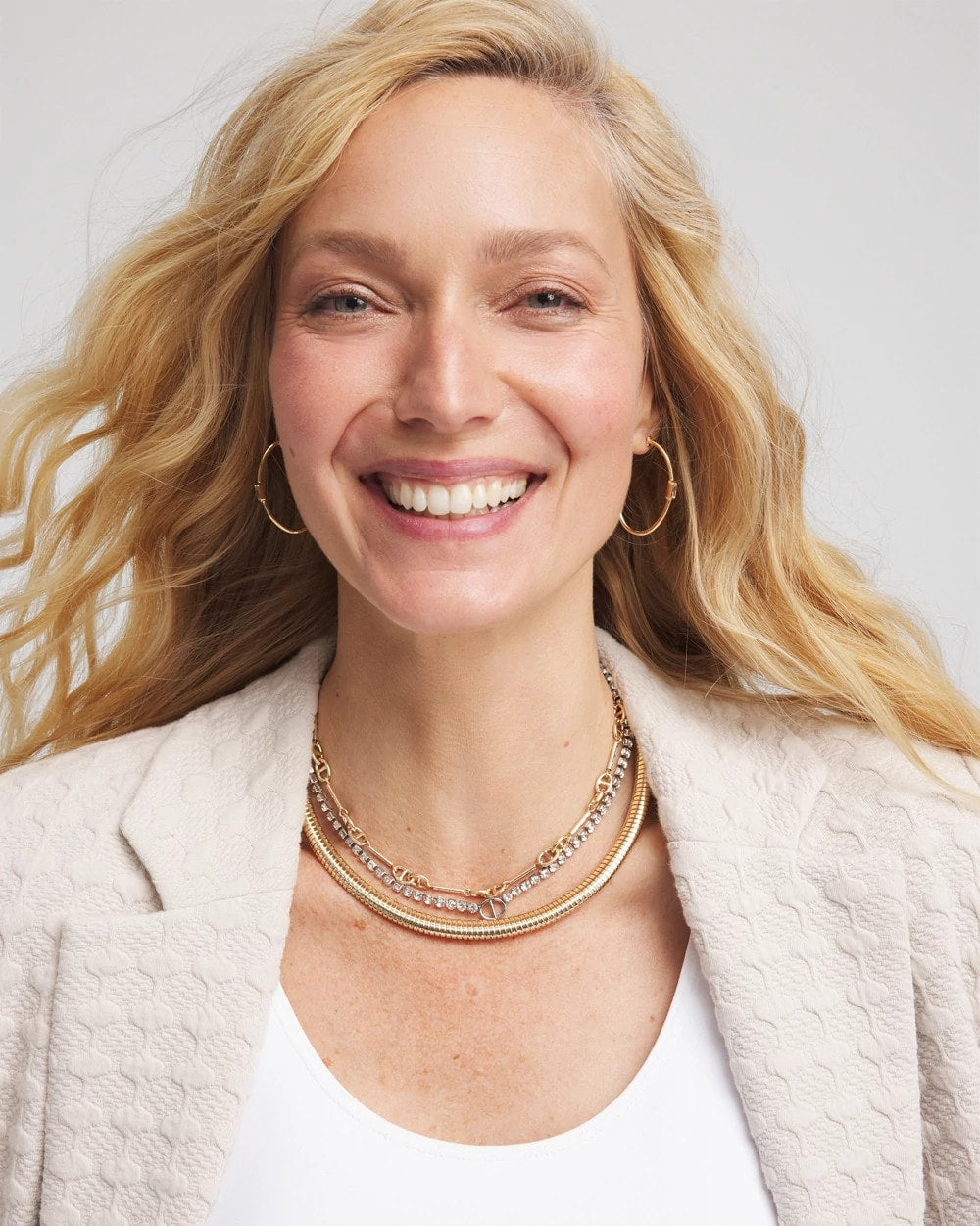 Chico's Mixed Metal Link Triple-Strand Necklace Mixed Metals
