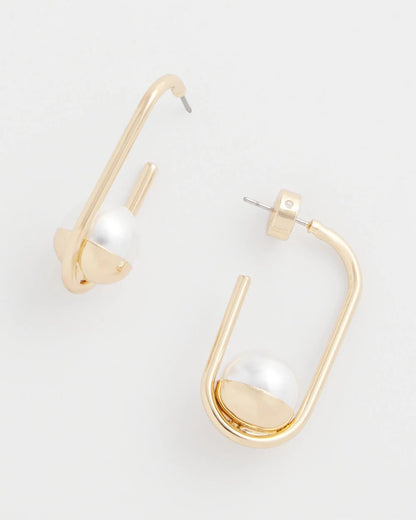 Chico's Pearl Gold Hoop Earrings Pearl