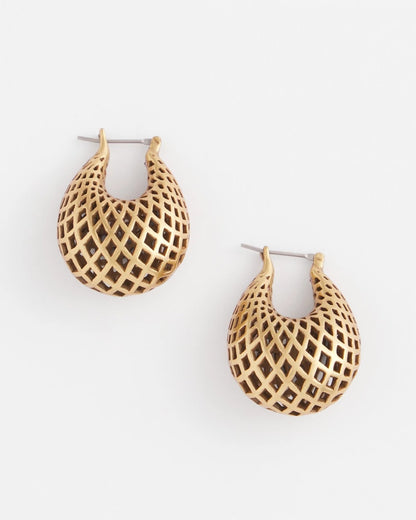 Chico's Gold Lattice Puff Hoop Earrings Gold