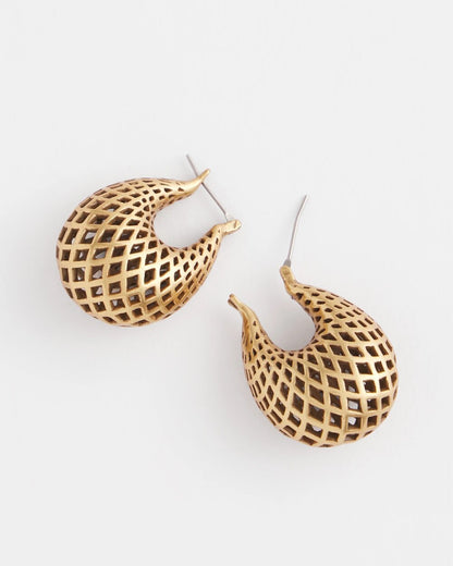 Chico's Gold Lattice Puff Hoop Earrings Gold
