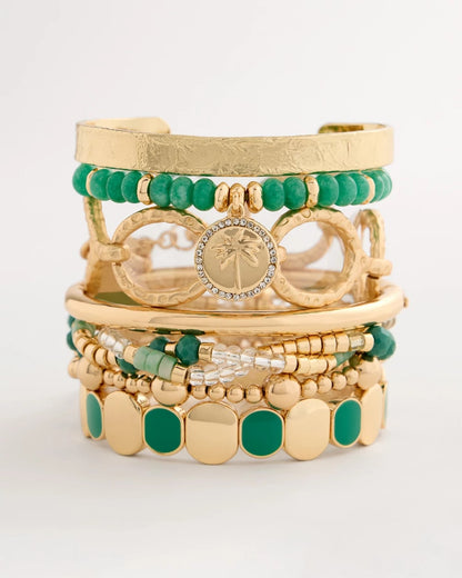 Chico's Genuine Howlite Beaded Stretch Bracelet Green