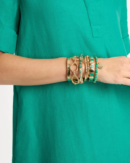 Chico's Green Goldtone Glam Stretch Bracelet Green