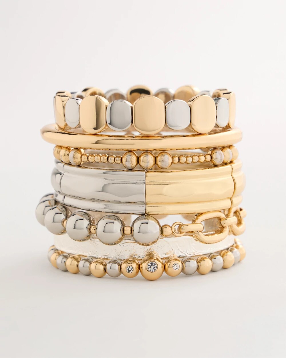 Chico's Mixed Metal Beaded Stretch Bracelet Mixed Metals