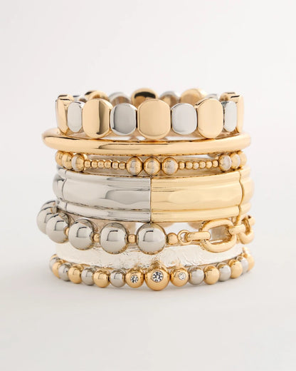 Chico's Mixed Metal Beaded Stretch Bracelet Mixed Metals