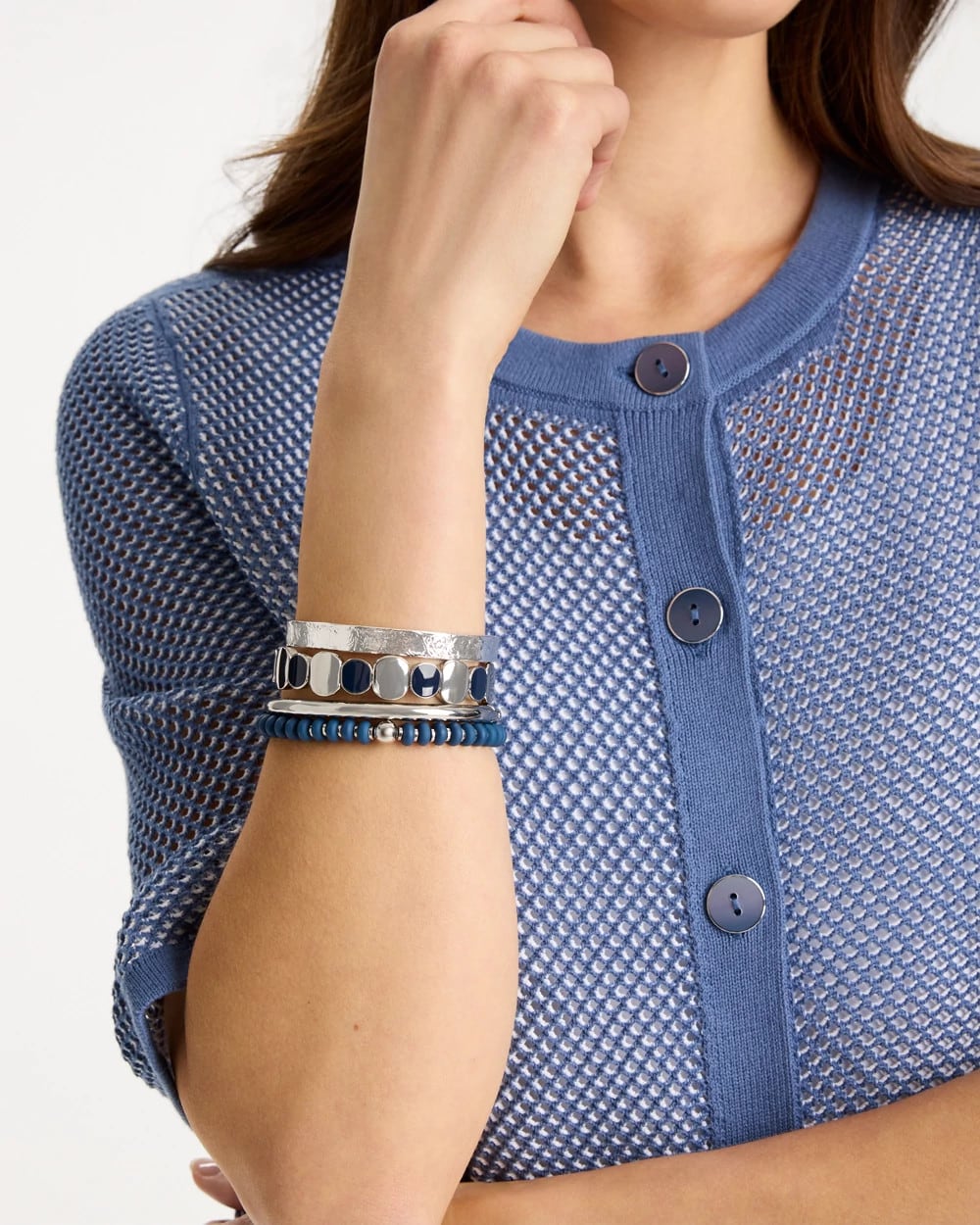 Chico's Navy Round Stretch Bracelet Navy