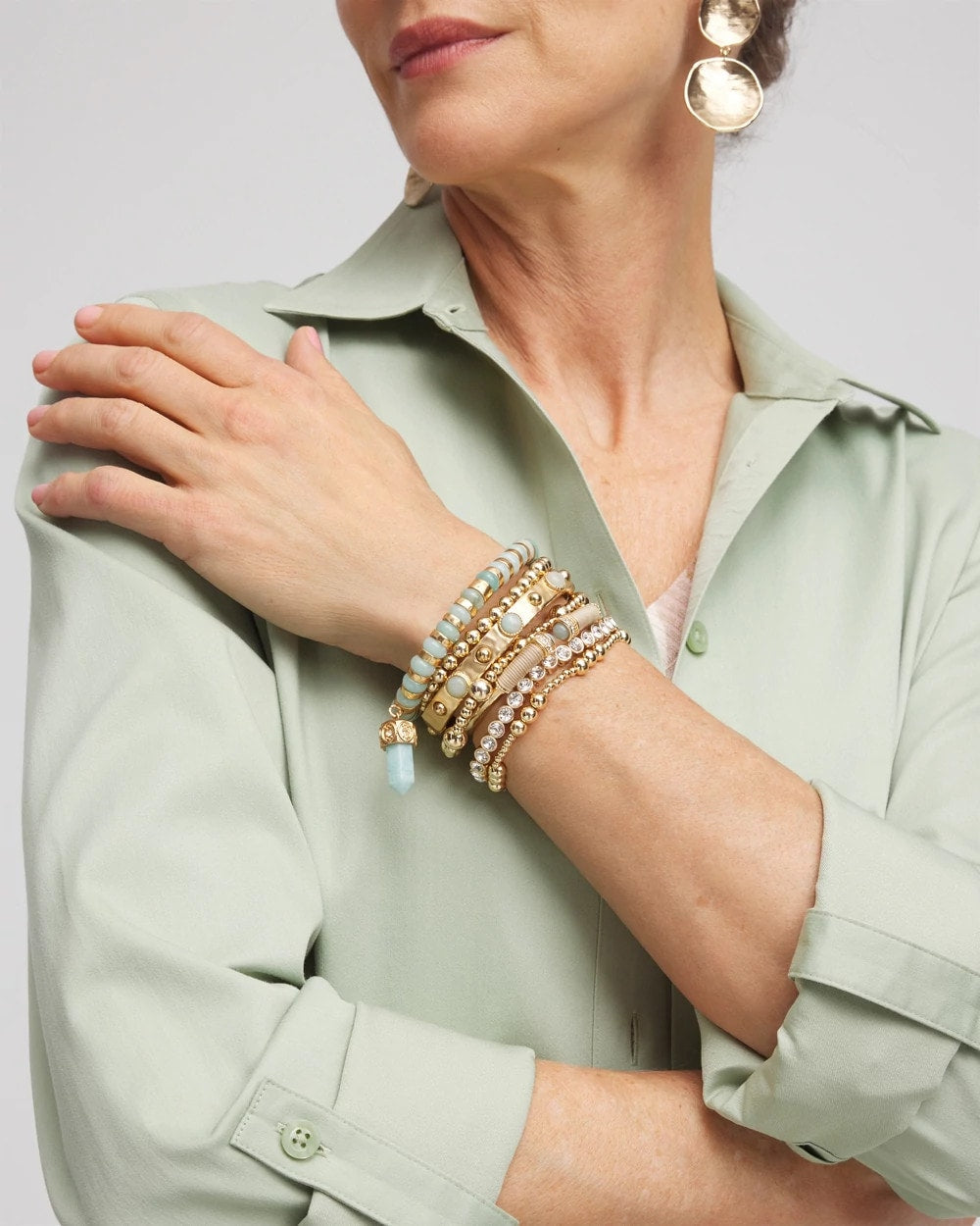 Chico's Gold-tone Small Bead Stretch Bracelet Gold