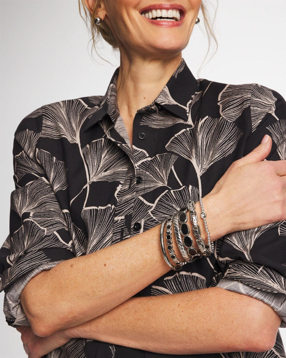 Chico's Mini Bead Stretch Hero Bracelet Silver