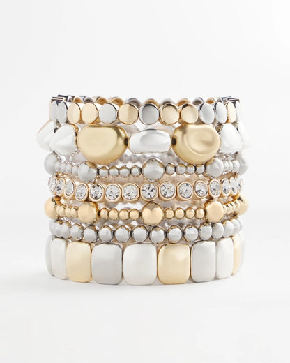 Chico's Silver & Gold Tone Round Stretch Bracelet Mixed Metals