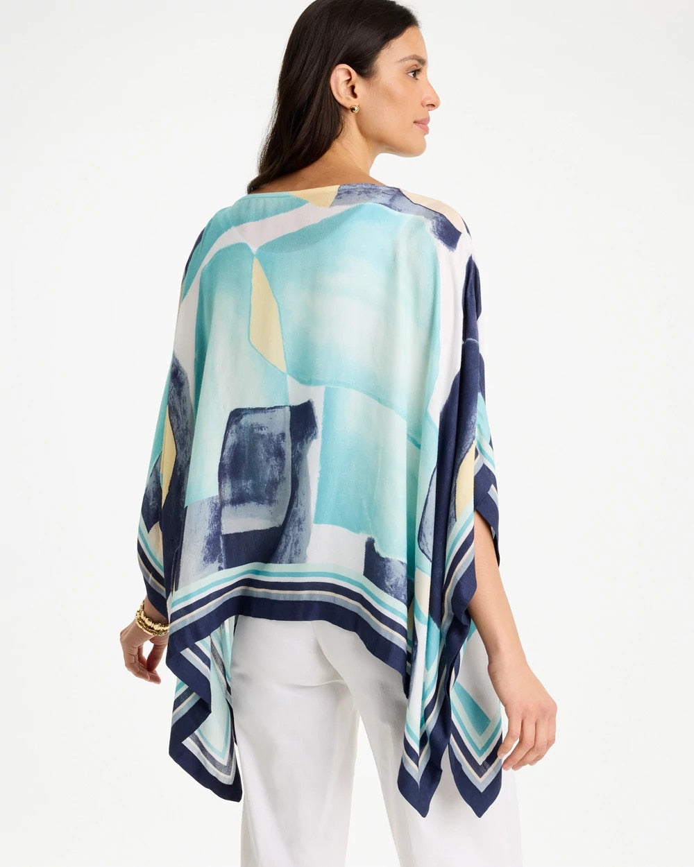 Chico's Woven Crepe Artisanal Poncho Passport Blue