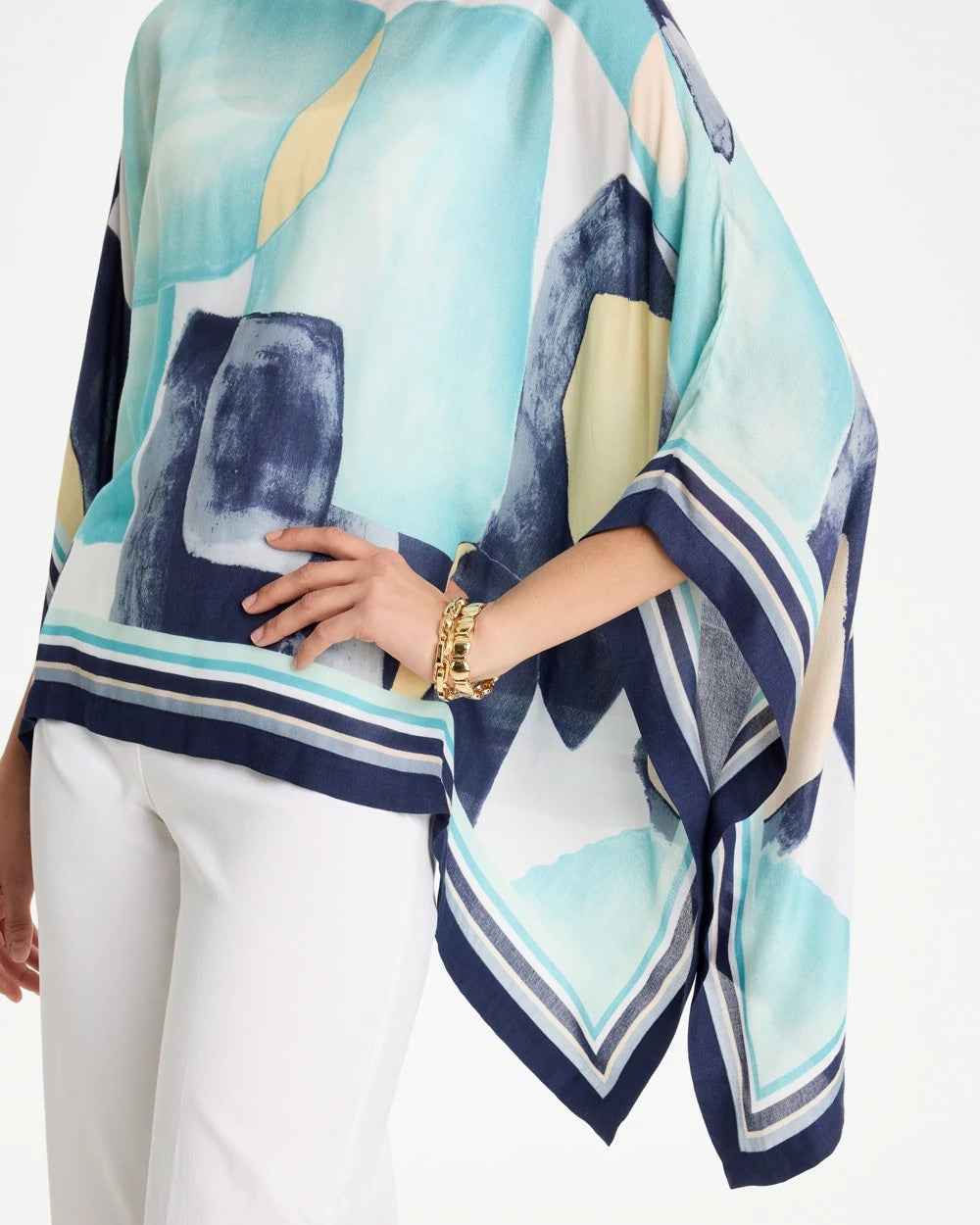 Chico's Woven Crepe Artisanal Poncho Passport Blue
