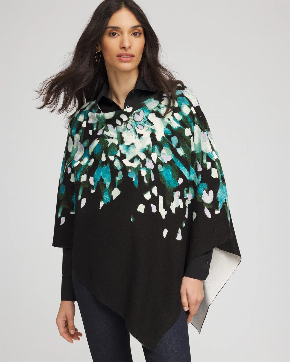 Chico's Convertible Knit Boatneck Poncho Dark Aqua