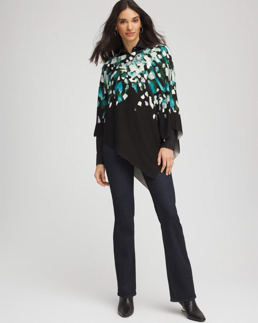 Chico's Convertible Knit Boatneck Poncho Dark Aqua